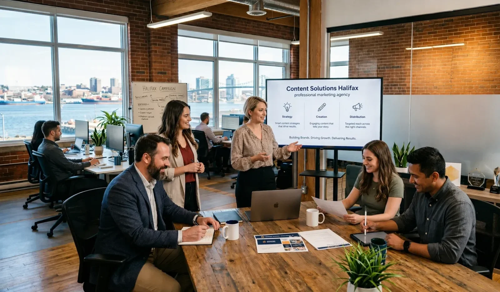 A Halifax content solutions strategy team conducting a professional marketing agency working session.