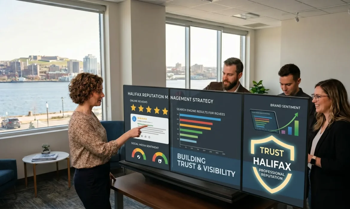 A marketing strategy team working session at Integrated Marketing Halifax focusing on reputation management.