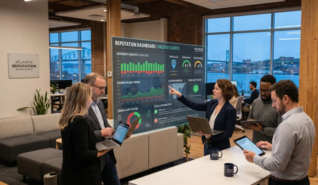 The modern marketing agency workspace of Integrated Marketing Halifax where reputation management Halifax strategies are created.