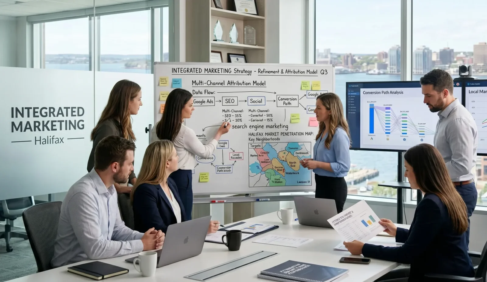 A marketing strategy team working session at Integrated Marketing Halifax focusing on search engine marketing.