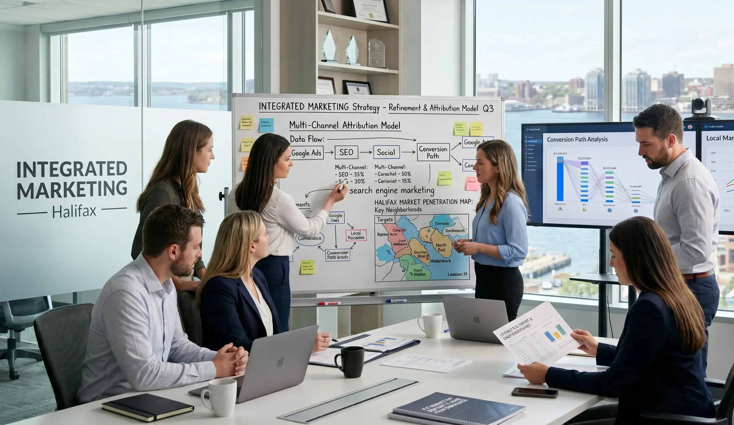 A marketing strategy team working session at Integrated Marketing Halifax focusing on search engine marketing.