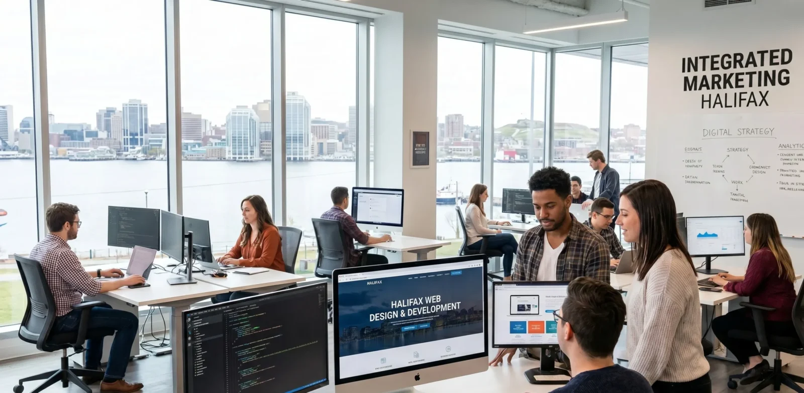 A Halifax web design & development strategy team conducting a professional marketing agency working session.