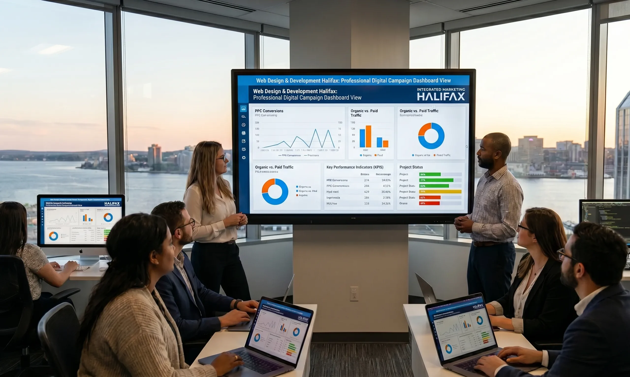 A professional digital campaign dashboard illustrating the performance of Web Design & Development in Halifax.