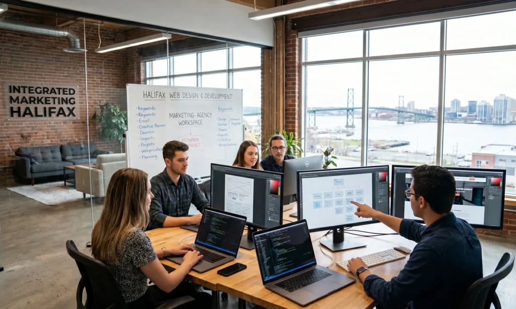The modern marketing agency workspace of Integrated Marketing Halifax where professional web design & development occurs.